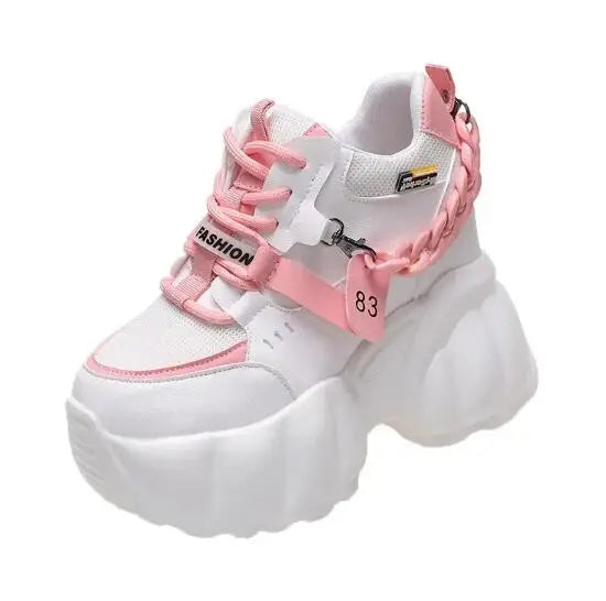 NEW Breathable Mesh 10CM Chunky Sneakers for Women Non Slip High Platform Sports Dad Shoes Woman Lace Up Thick Sole Casual Shoes