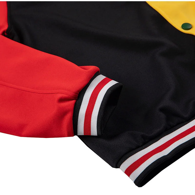 Women Patchwork Contrast Color Letter Embroidery Jackets 2025 Fashion Single Breasted Coat Female Full Sleeve Streetwear XS-4XL