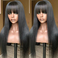 Human Hair Wigs with Bangs 32 Inches Full Machine Made Hair Wig Bone Straight 200 Density Glueless Wig Human Hair Non Lace Wig