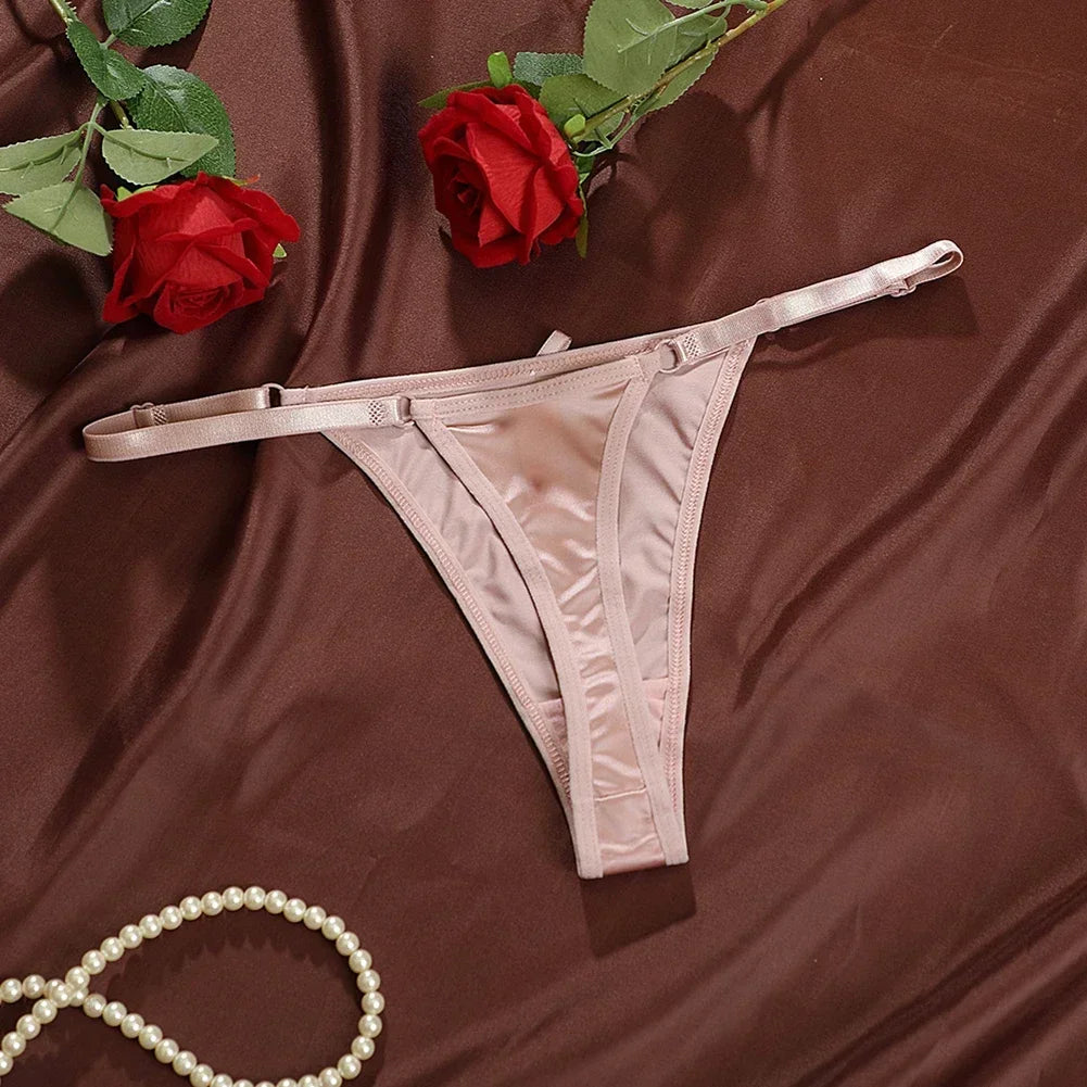 New Adjustable Girls G-Strings Pants Satin Cotton Crotch T-Back Women's Sexy Thin Strap Bow Underwear Plus Size