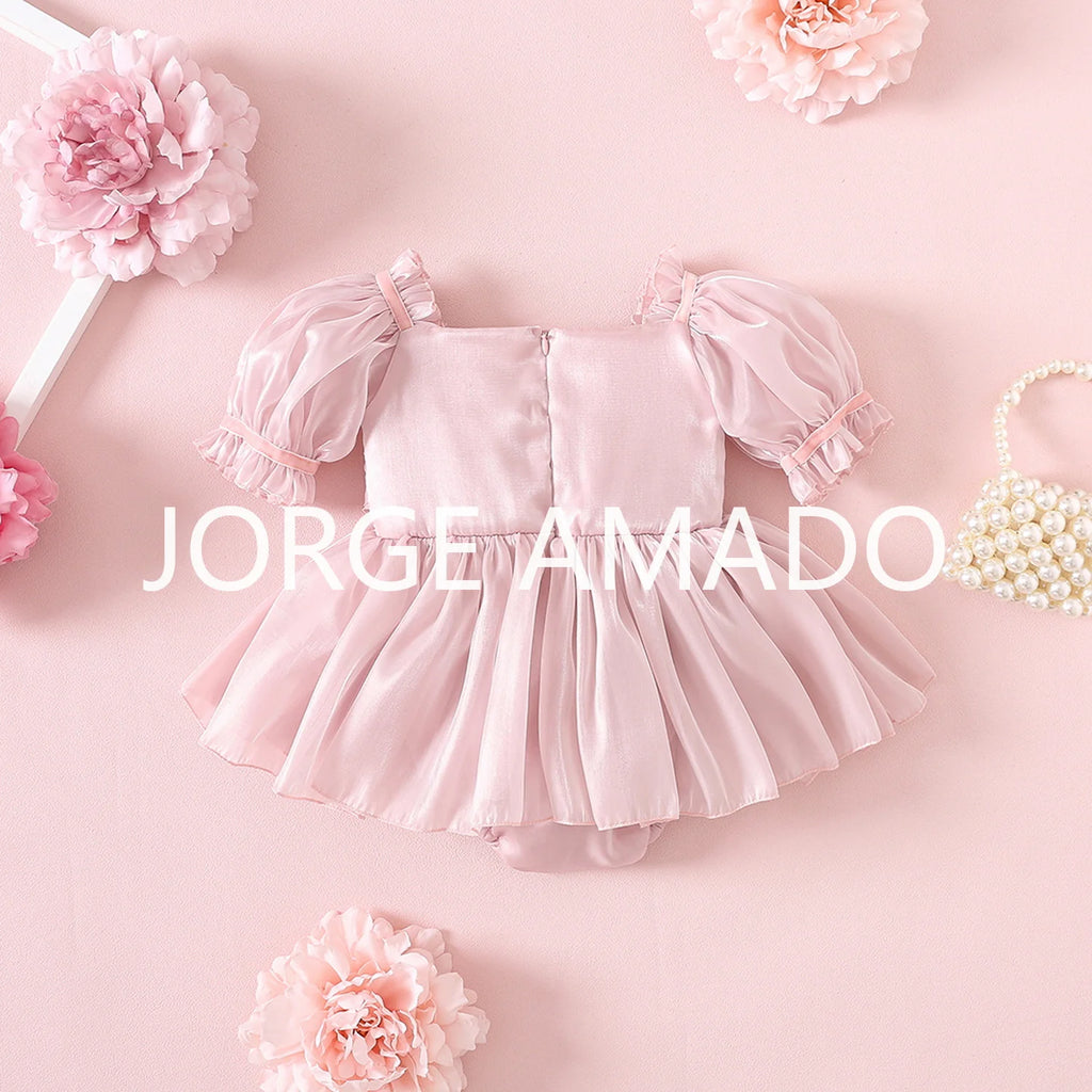 New Summer Bodysuit for Baby Girl Square Collar Sequined Large Bow Sleeveless Princess Jumpsuit Newborn Sweet Romper H1518