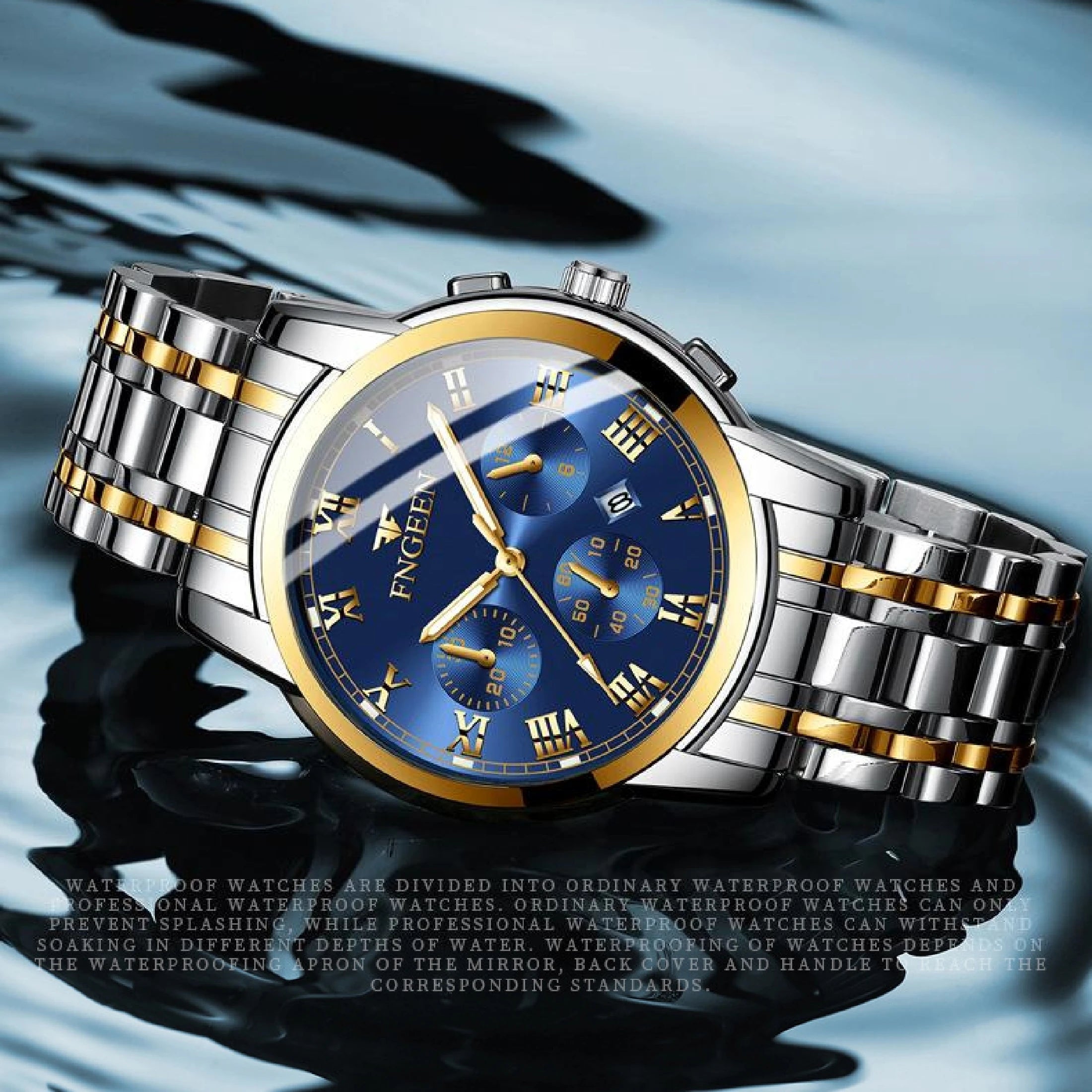 Couple Watches with Stainless Steel Strap, Roman Scale, Blue Dial, Calendar Display, Waterproof Quartz for Men and Women, Sm, 2P