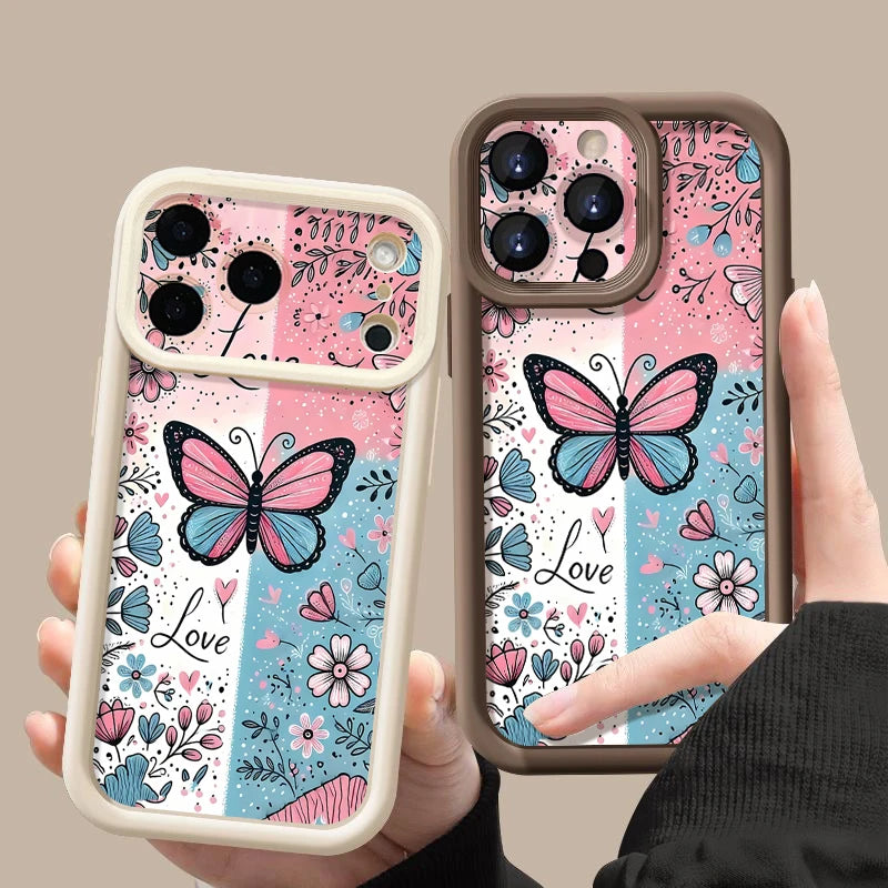 Butterfly Flower Patterned Phone Case For iPhone 17 Pro Air 16e 15 16 Pro Max 14 16 Plus 13 12 Pro Max Shockproof Soft TPU Cover