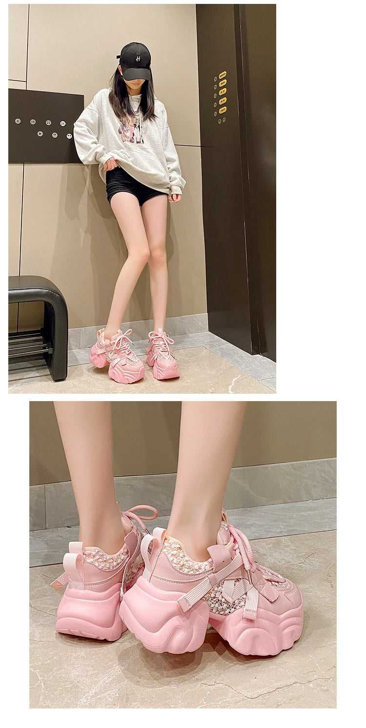 7CM Fashion Spring Autumn Sneakers Women Lace Up Chunky Platform Sports Dad Shoes Woman Comfort Casual Shoes Zapatillas Mujer