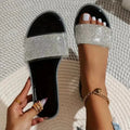 2024 New Shiny Rhinestone Fashion Ladies Slippers Outdoor Women Roman Shoes Flat Sandals Female Casual Beach Crystal Slides
