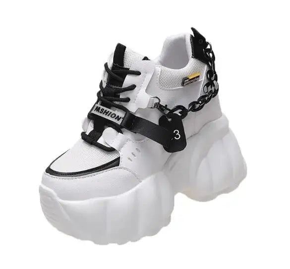 NEW Breathable Mesh 10CM Chunky Sneakers for Women Non Slip High Platform Sports Dad Shoes Woman Lace Up Thick Sole Casual Shoes