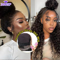 Upgrade No Glue 360 Drawstring Lace Wig Kinky Curly Deep Water Wigs Remy Human Hair Invisi Strap 360 Full Hd Lace 13x4 Front Wig