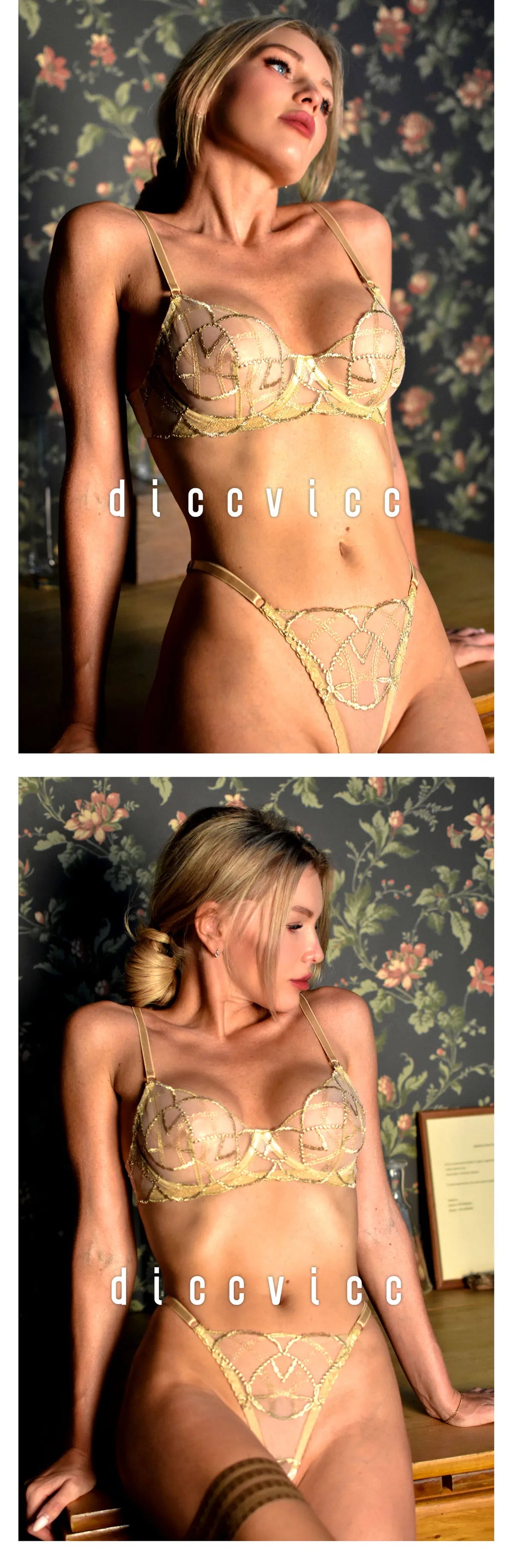 Diccvicc Elegant Lace Lingerie See Through Embroidery Floral Women Underwear 3 Pieces Bra Garter Set Sexy Outfit Intimate Kits
