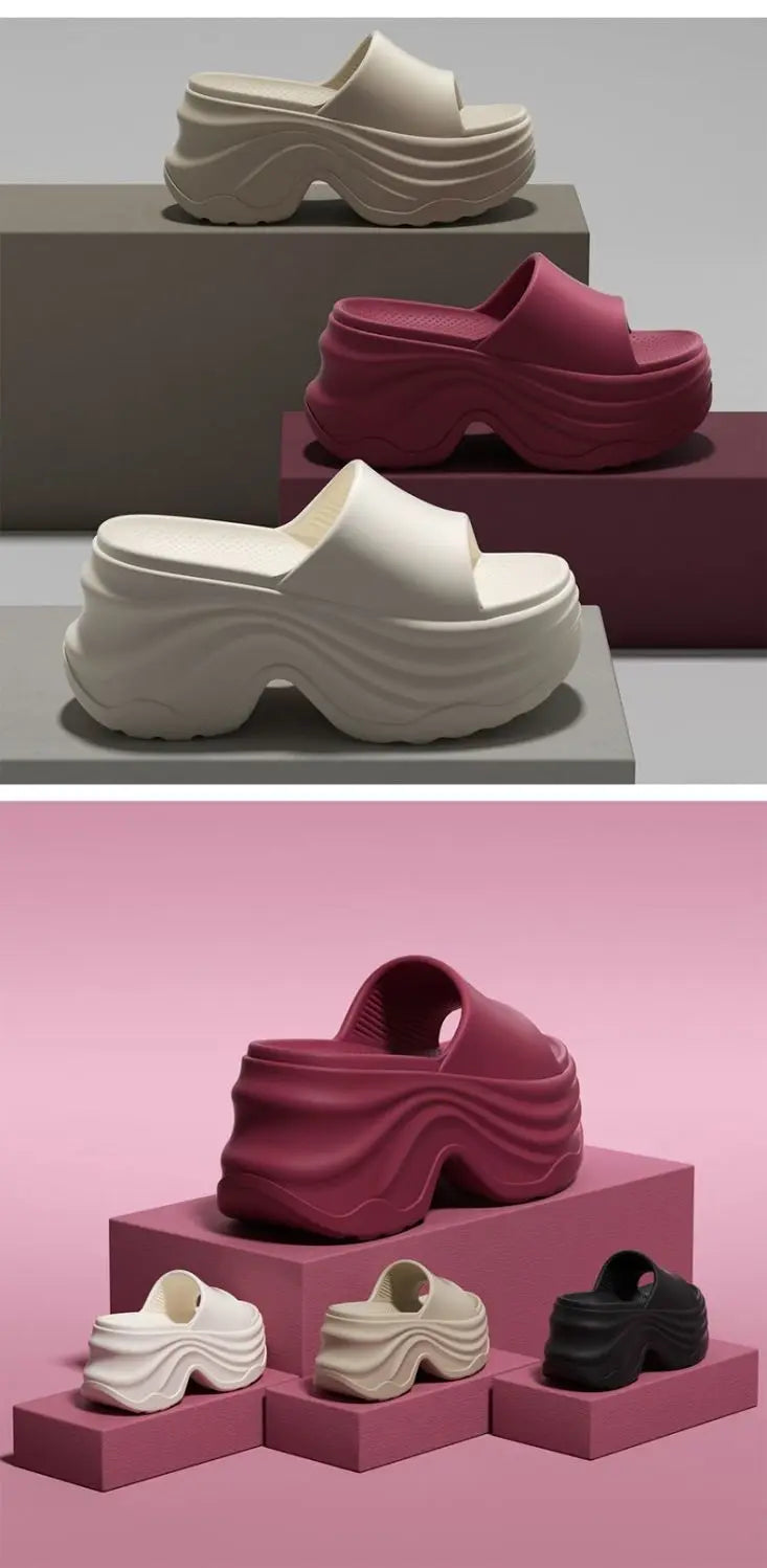 Chunky Platform Slippers for Women Summer 2026 Comfortable Wedge Heels Sandals Woman Solid Non Slip EVA Thick Sole Slides Shoes