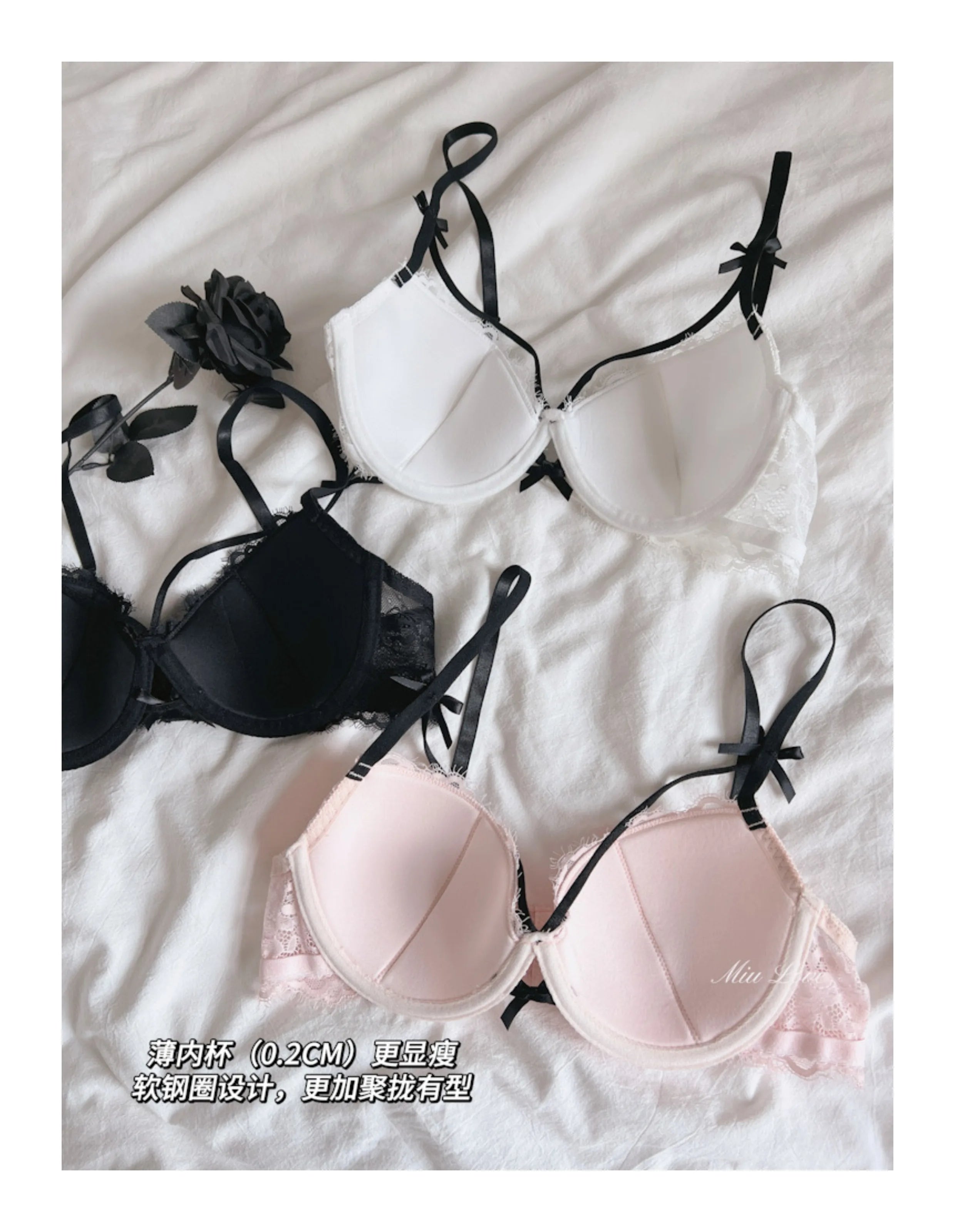MOYISU Light Luxury High-end Beauty ~ Master Crafty Thin Bow Sexy Lace Pure Desire Big Chest Small Push-up Underwear Set