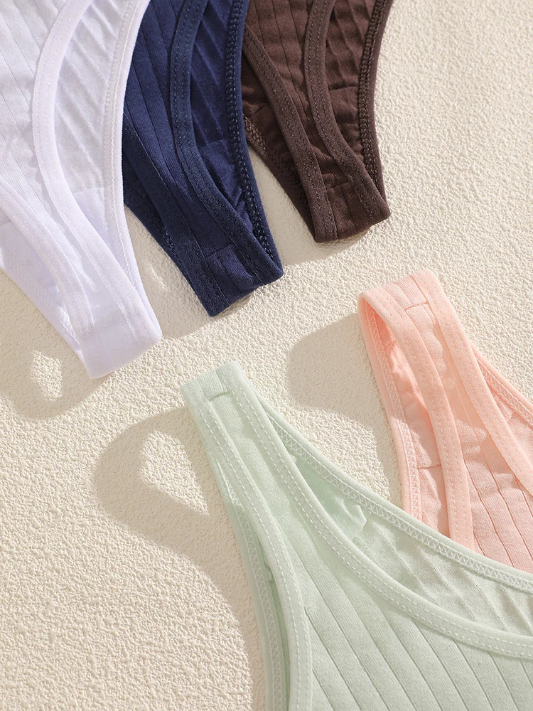 FINETOO 5PCS Sexy G-string Cotton Women Lingerie Panties Thong Female Underwear Sexy Pantys Underpant Girl Intimates Thongs S-XL