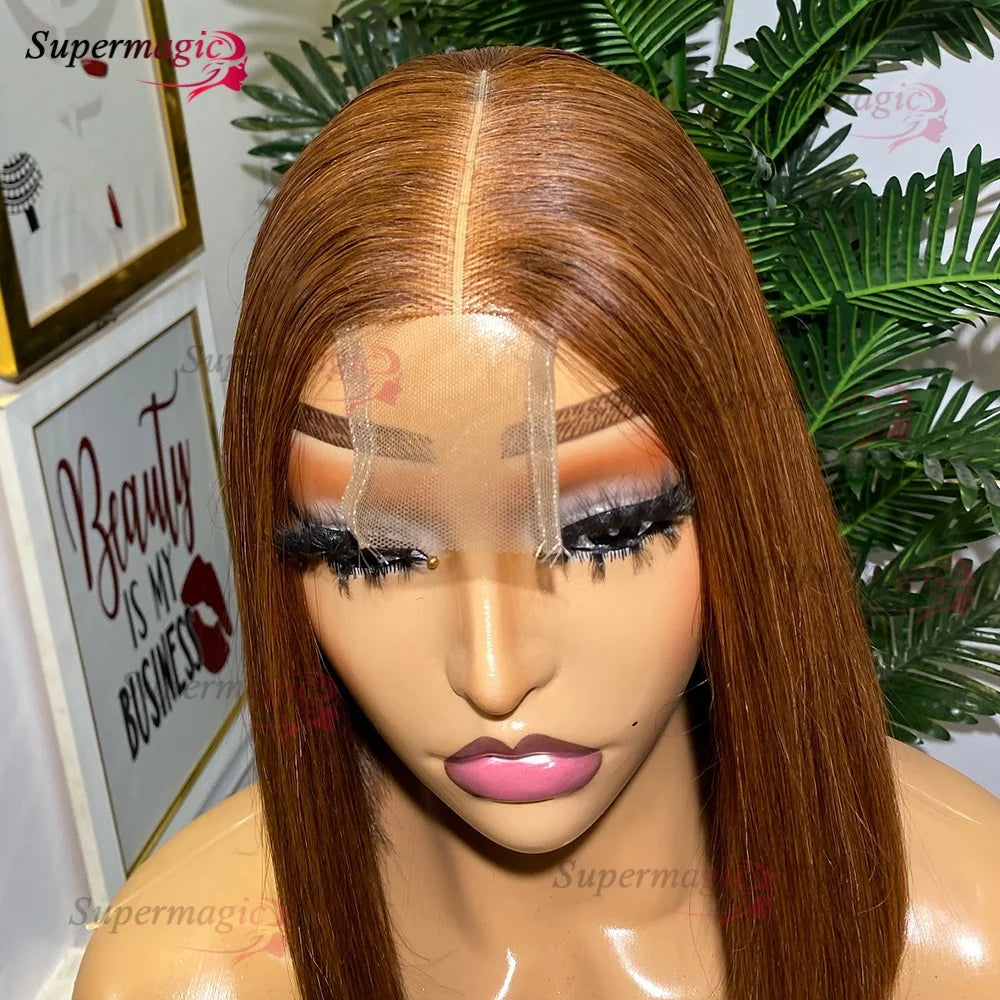 Double Drawn 2x6 HD Glueless Bone Straight Bob Wigs Raw Vietnamese Virgin Human Hair Short Chocolate Brown Bob Wigs for Women