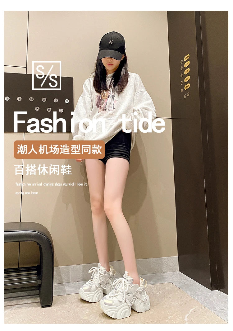 7CM Fashion Spring Autumn Sneakers Women Lace Up Chunky Platform Sports Dad Shoes Woman Comfort Casual Shoes Zapatillas Mujer