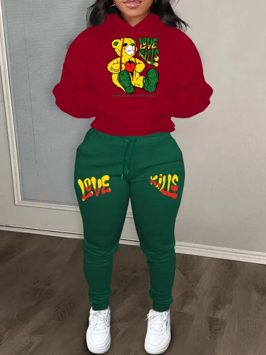 Women's Sets Hoodies Pants Suit 2-Piece Outfits Suit 2025 New Letter Print Aesthetics Sweatshirt and Sweatpants Ladies Tracksuit