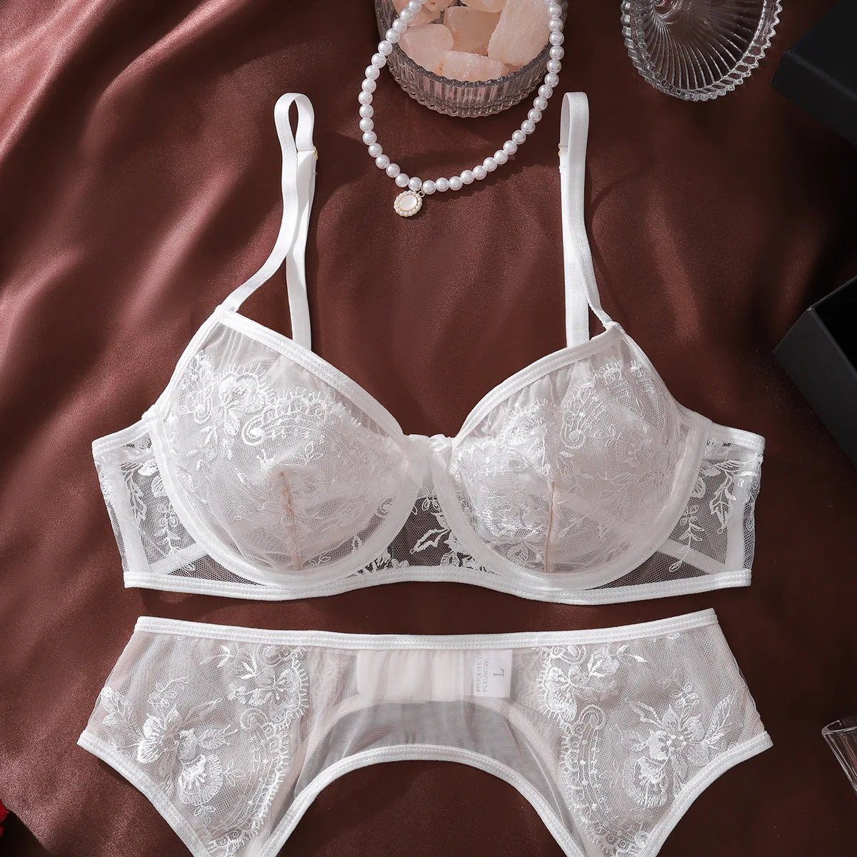 Diccvicc Floral Embroidery Lingerie See Through Lace Garter Underwear Woman Complete Set Extreme Sexy Intimate Kit Erotic Outfit
