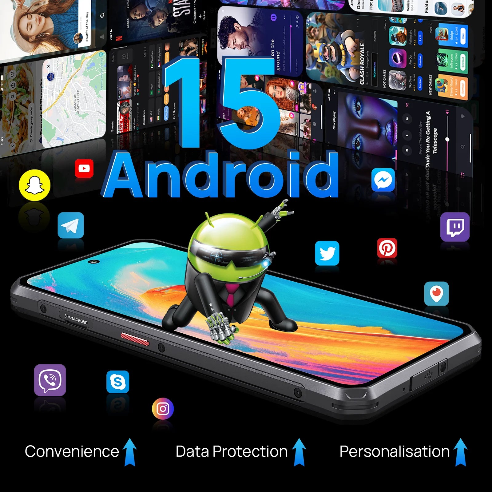 Fossibot [F114] 4G Smartphone 16GB(4+12) RAM 128GB ROM 5000mAh 18W Android 15 Unisoc T615 Ultra-thin Rugged Phone 4G 50MP