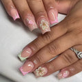 24Pcs White Fake Nails Press on Nails French Pink Bow Design Gentle Flower Acrylic False Nail with Jelly Glue Wearable Manicure