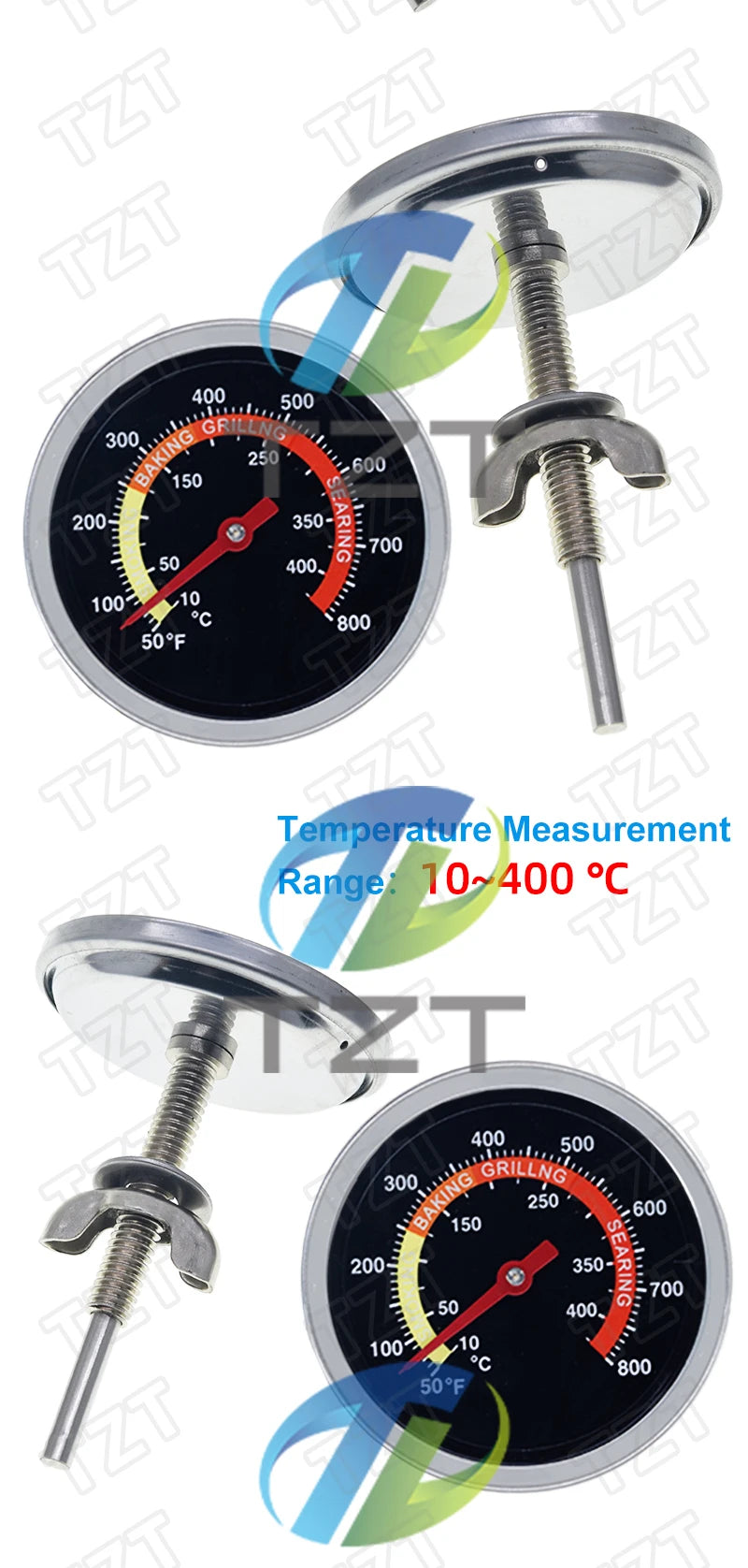 GREATZT 60mm Stainless Steel Pizza Oven Thermometer Baking Food Meat 10-400 Degrees Celsius Grill Barbecue Stove Thermograph