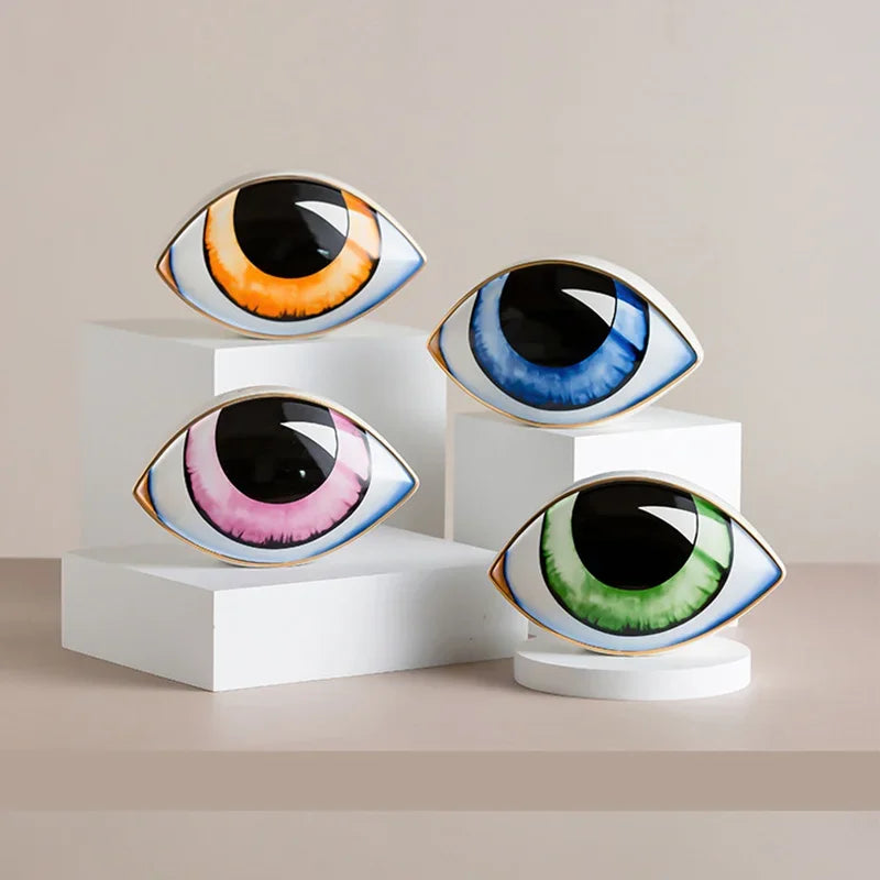 Creative Blue Evil Eye Statue Lucky Eye Figurines Decor Ceramic Crafts Desktop Ornaments Home Living Room Decoration Gifts