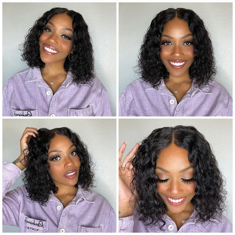 Water Wave 4x4 Glueless Bob Wigs Human Hair Brazilian Hair Wigs For Women Curly Wigs On Clearance Sale Glueless Wigs Human Hair