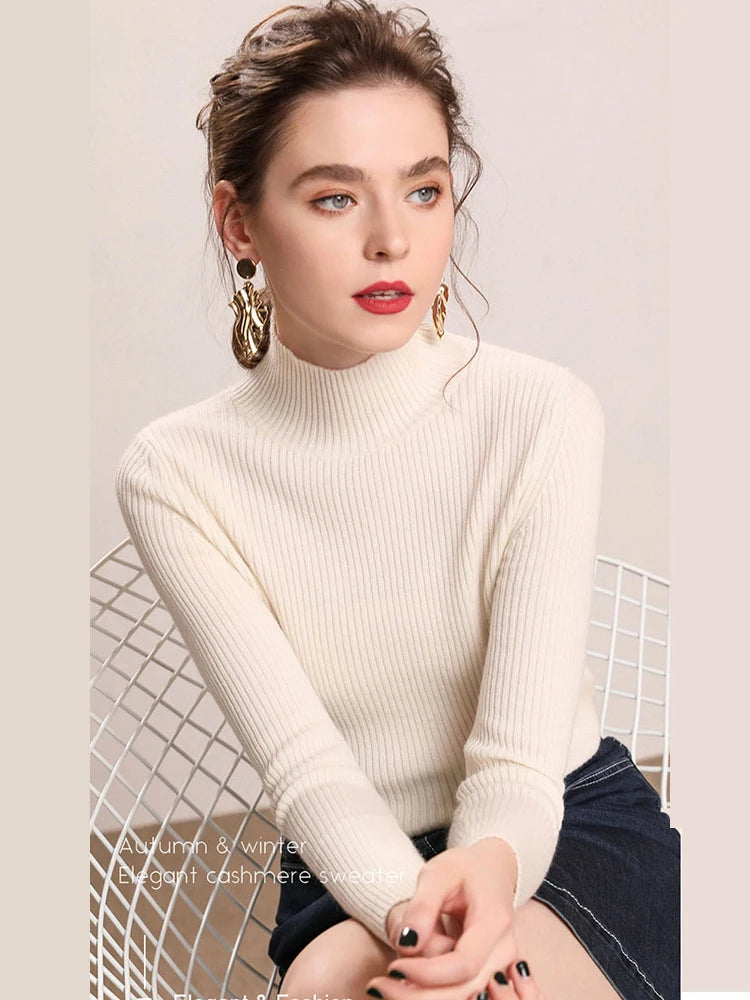 Autumn Winter Women Pullover Sweater Fashion Half Turtleneck Knitted Female Jumper Long Sleeve Winter Soft Elastic Tops