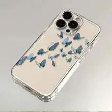 Flying Blue Butterfly Phone Case For iPhone 17 16 15 14 13 12 11 Pro Max Mini SE 7 8 Plus 16E Air Shockproof Transparent Cover