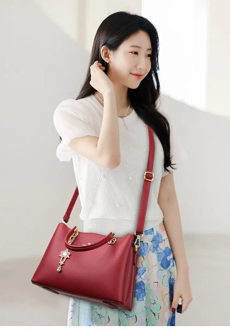 Unique Solid Color Retro Diaper Bag Luxury Crossbody Handbag For Women Chic Leather Shoulder Tote Purse