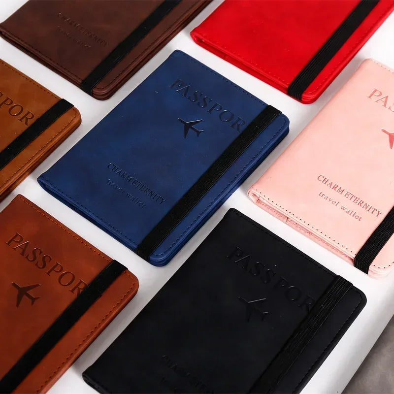 Women Men Travel Passport Holder Cover Case PU Leather Credit ID Card Holder Case Ticket Protective Wallet Bags
