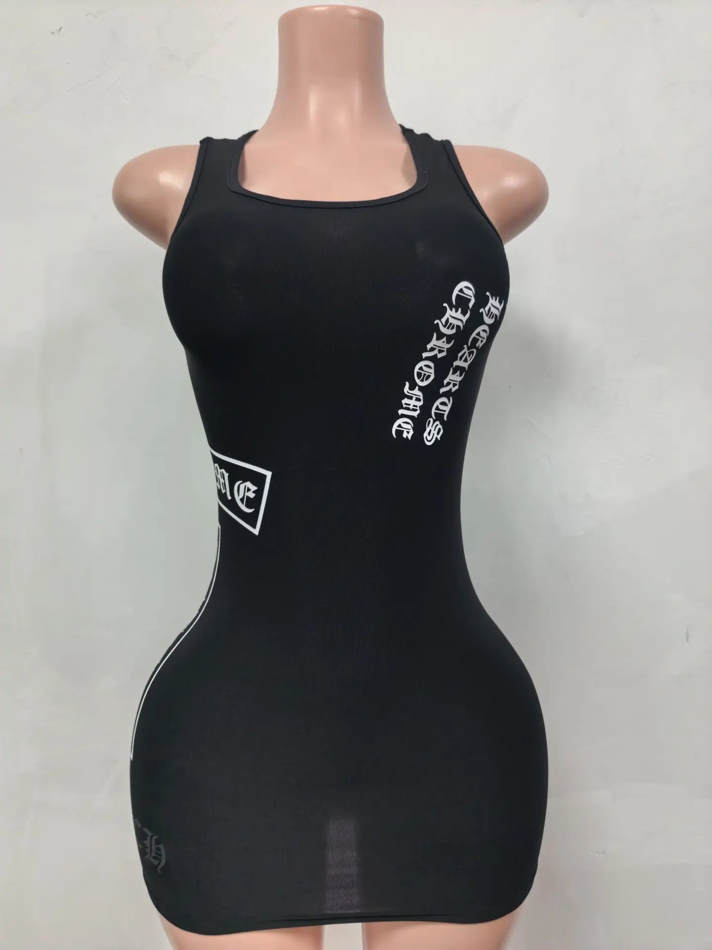 Gothic Women's Letter Print Tank Mini Dress 2026 Summer Y2K Sleeveless Bodycon Streetwear Sexy Skinny Night Club Party Outfit