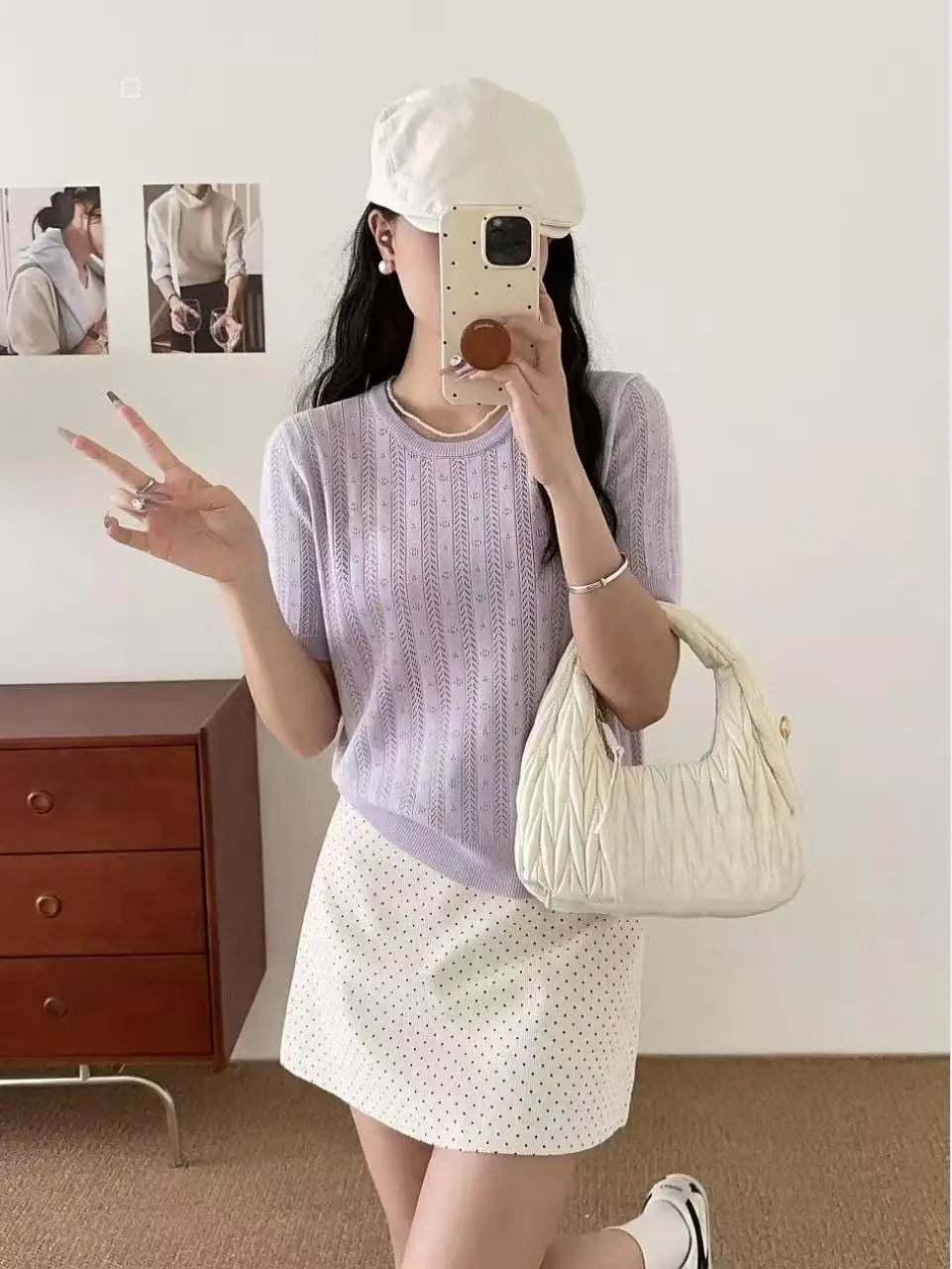 shintimes Short Sleeve Knitted T-shirt For Women O Neck Solid Pullover Tops Female Hollow Out Fashion Thin Tshirts Summer