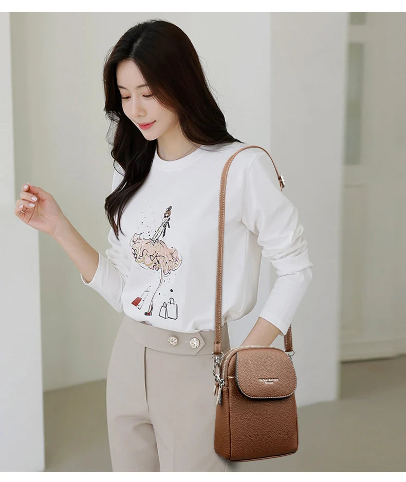 Luxury Leather Women Purse Fashion Female Handbag Brand Designer Shoulder Crossbody Bag High Quality Mobile Phone Bag Wallet