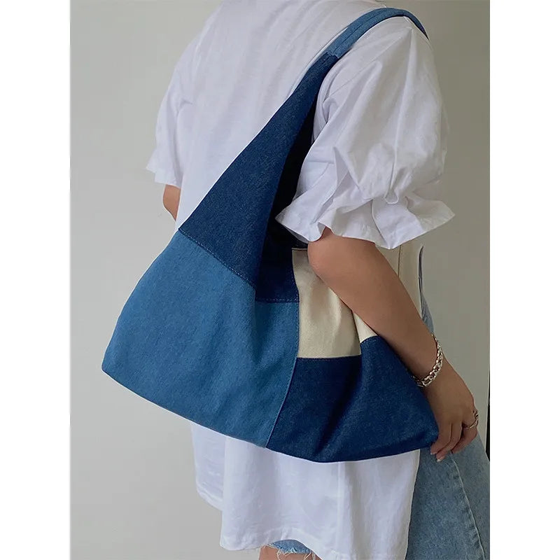 Patchwork Design Women Shoulder Bag Fashion Denim Female Handbags large capacity Jeans big Totes