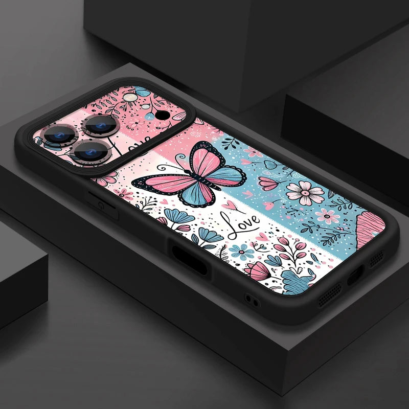 Butterfly Flower Patterned Phone Case For iPhone 17 Pro Air 16e 15 16 Pro Max 14 16 Plus 13 12 Pro Max Shockproof Soft TPU Cover