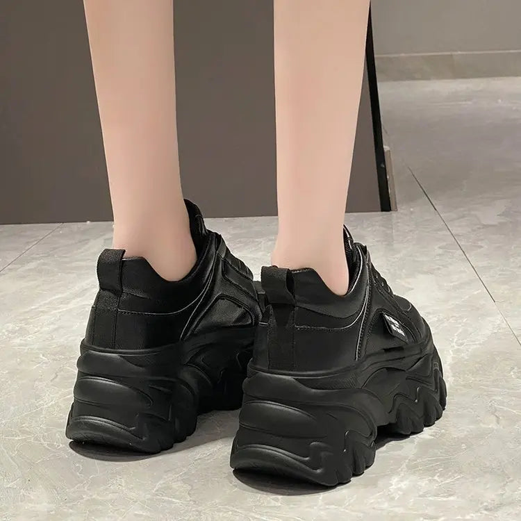 Women Shoes Trend White Black Chunky Sneakers Autumn Winter Thick Bottom Dad Shoes High Quality PU Leather Platform Sneakers New