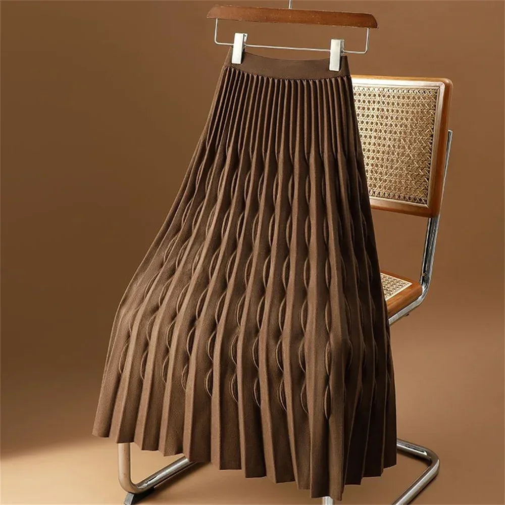 2024 korean fashion Autumn Winter New Women's Solid Colors High Waist Loose Elastic Pleated A-Line Black Skirt women clothing