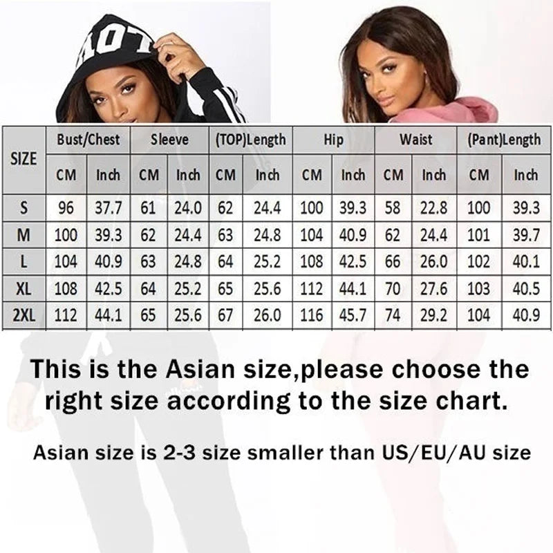 Fashion Women Hooded Jacket Tracksuit Casual Zipper Hoodies and Trousers Sports Wear Two Piece Suits