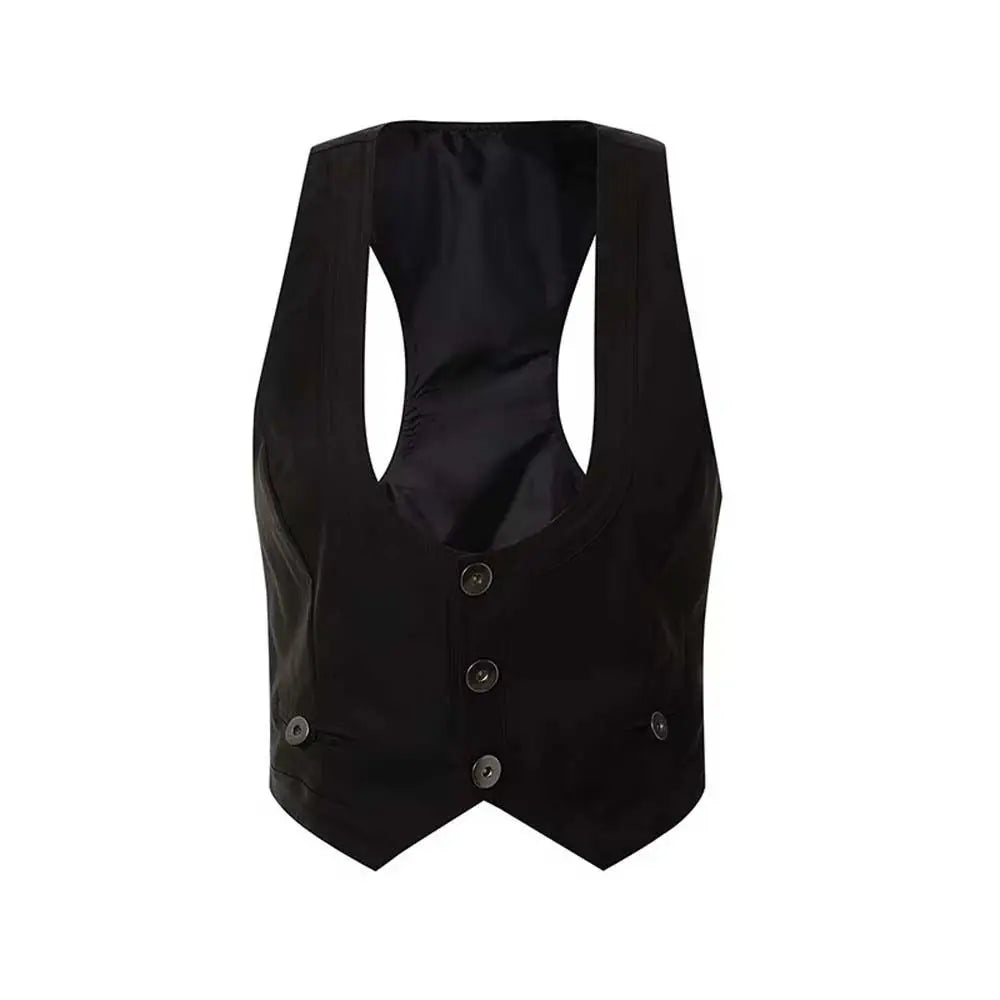 Sleeveless Women Waistcoat Cropped Tops Suit Vest Buttons Breasted Vest Jacket Dressy Waistcoat Punk Style Corsetier