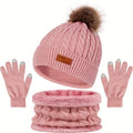 Warm & Soft Winter Fleece Knitted Hat Scarf Touch Screen Gloves 3Pcs Set Perfect Ear & Neck Warmer for Skiing Hat Outdoor Sports