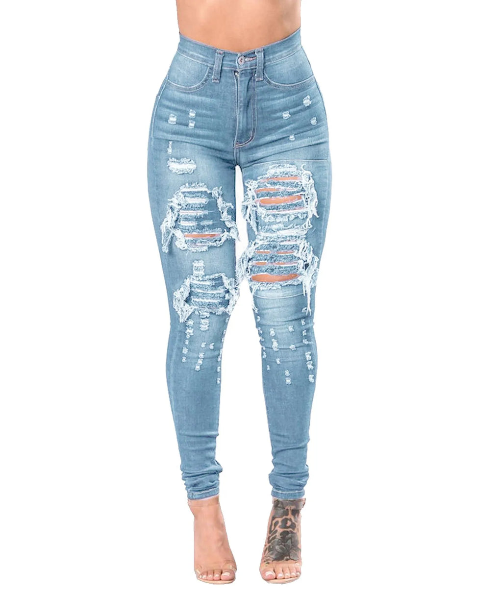 HOLE Denim Women 2025 High Waist Ripped Jeans for Women Skinny Black Pockets Jeans Woman Elastic Slim Jean Female Femme Pants