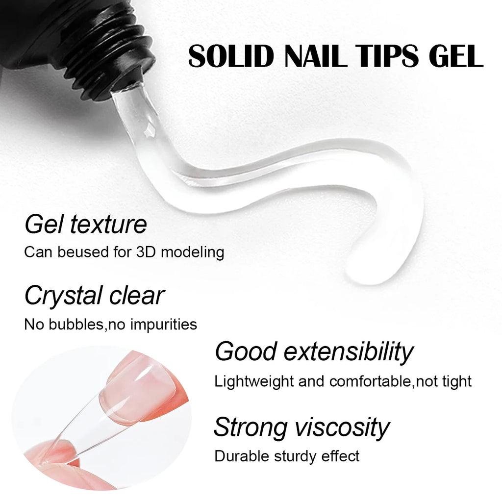 20ml Solid Nail Nail Tips Gel for Press On Nails, Adhesive 3 in 1 Nail Gel for Fake Nails, Super Strong Acrylic Nail Gel