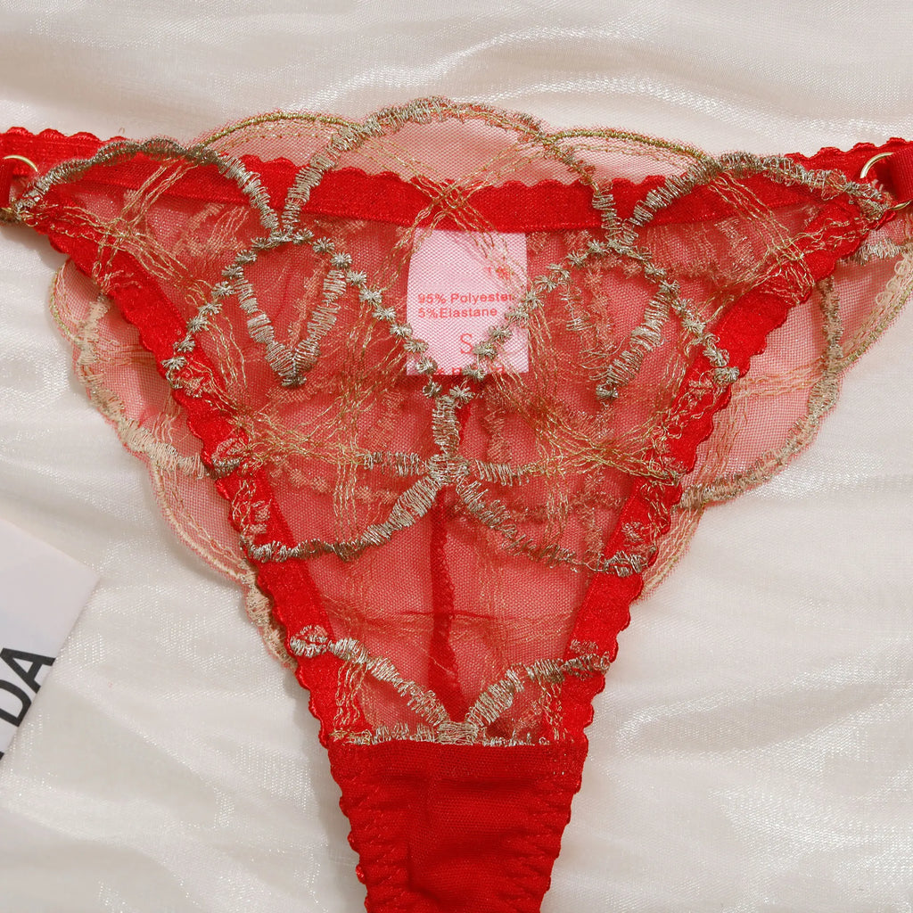Diccvicc Elegant Lace Lingerie See Through Embroidery Floral Women Underwear 3 Pieces Bra Garter Set Sexy Outfit Intimate Kits