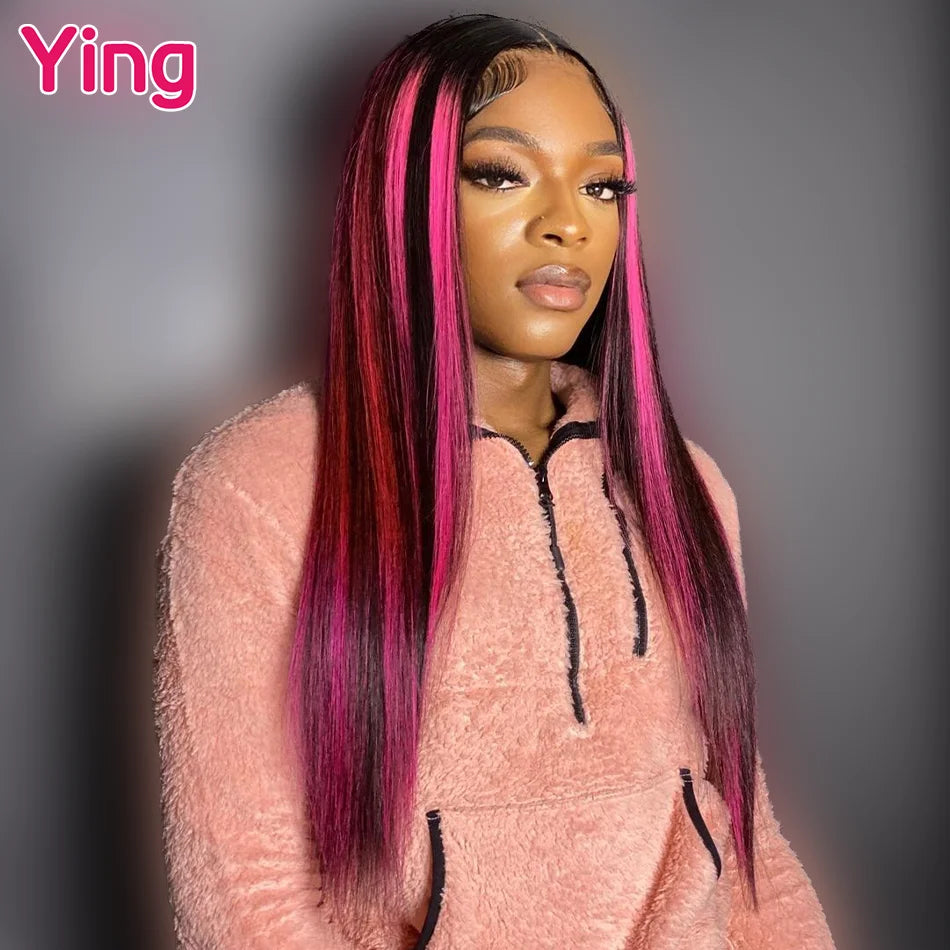 Pink Highlight 13x6 Lace Front Wig Pre Plucked Body Wave Colored Human Hair Wigs Transparent Peruvian Remy Hair For Black Women