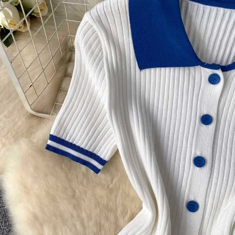 Fashion Knitting 2 Piece Sets Women Outfits Summer Clothing Women 2026 Polo-Neck Top Mini Skirt Suit Casual Knitted Dress Sets
