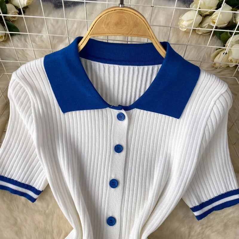 Fashion Knitting 2 Piece Sets Women Outfits Summer Clothing Women 2026 Polo-Neck Top Mini Skirt Suit Casual Knitted Dress Sets