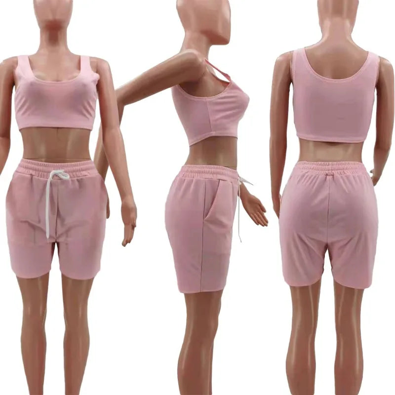 Casual Workout Sets 2 Piece Outfits for Women 2025 Sport Crop Tank Top High Waist Yoga Shorts Leggings Lounge Wear Tracksuit
