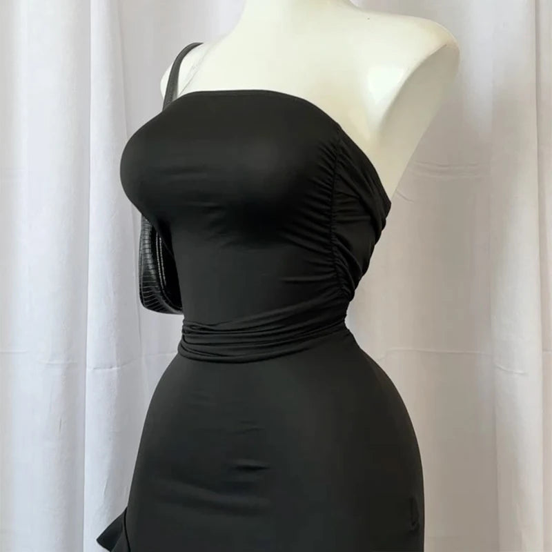 Sexy Strapless Tube Long Dress Summer Women Sleeveless Backless Irregular Layered Ruffled Tassels Skirt Y2K Fashion Slim Dresses