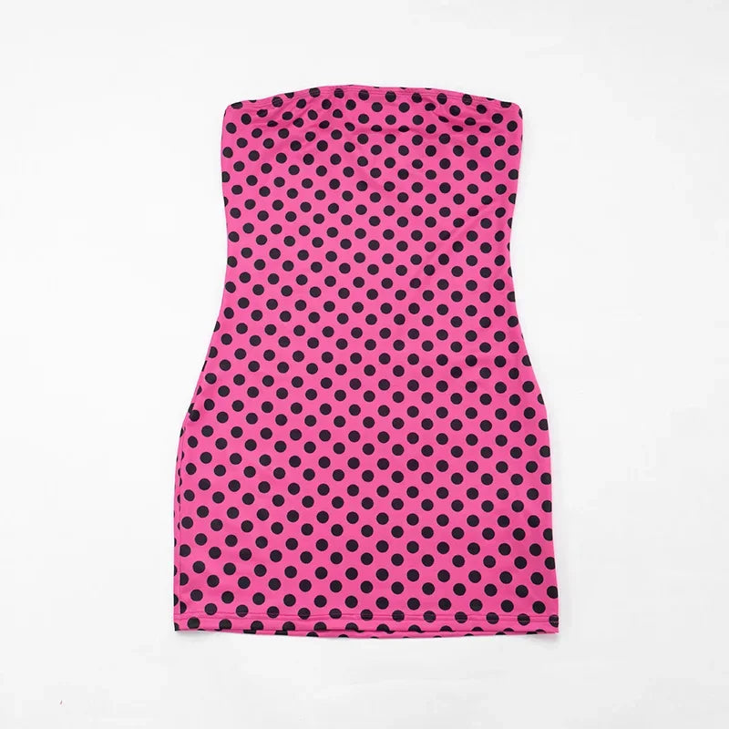Sexy Strapless Backless Mini Dress Women Dot Print Party Club Y2K Clothes Bodycon Summer Off Shoulder Sleeveless Dresses Outfit