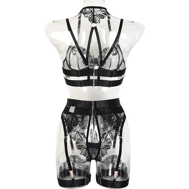 Diccvicc Sensual Lingerie Floral Lace Halter Bra Fancy Garter Set See Through Women Sexy Underwear Fine Exotic Intimate Outfits