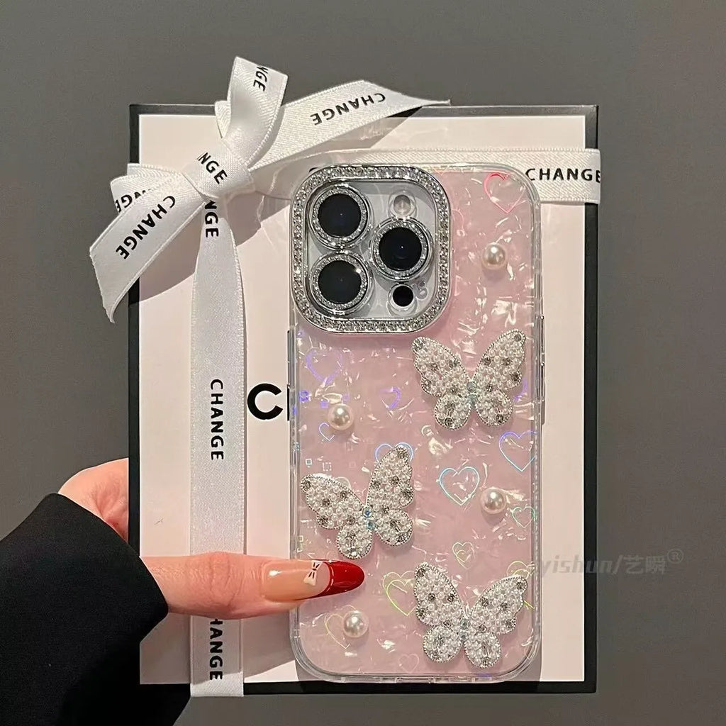 Luxury Diamond Butterfly Clear Phone Case For iPhone 17 Air 16 15 14 13 12 Pro Max Transparent Plating Soft Silicone Back Cover