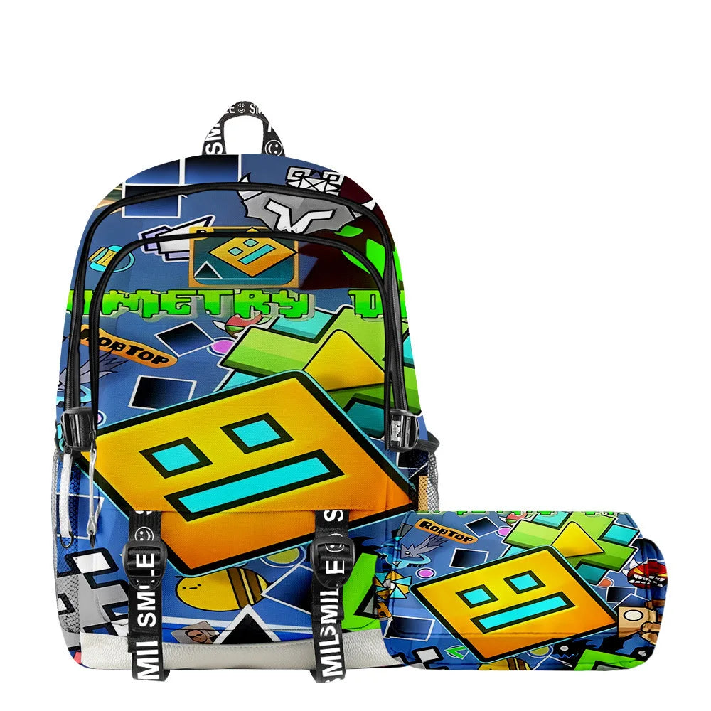 Classic Popular Geometry Dash Student School Bags Unisex 3D Printed Oxford Waterproof Notebook multifunction Travel Backpacks